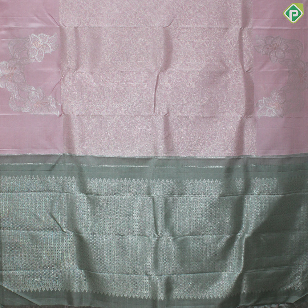 Baby Pink Silver Zari With Self Color Border fancy Trendy Silk Saree