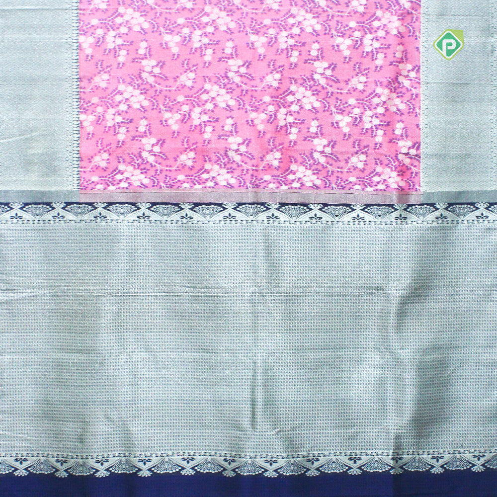 Rose Pink Silver Zari Geometric Zig Zac Design Trendy Designer Silk Saree