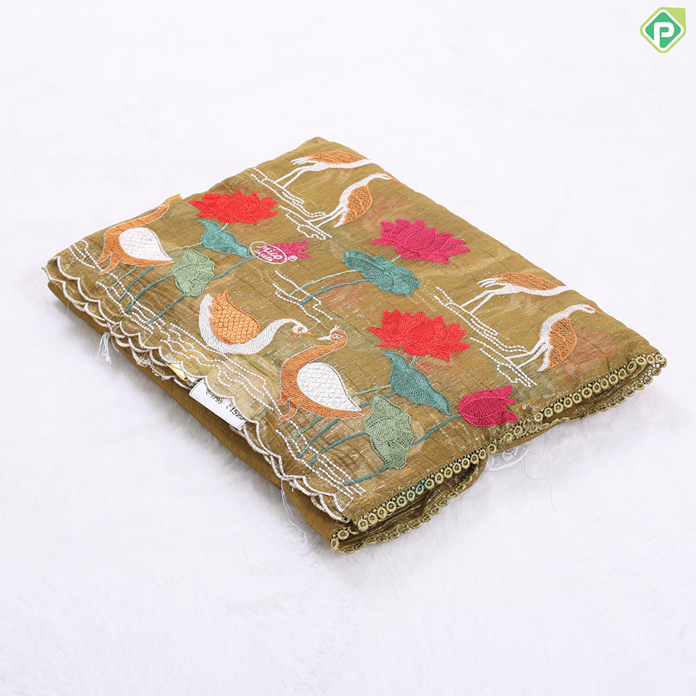 Charm pink tissue effect embroidery butta and embroidery cut work border Hollywood Fancy saree