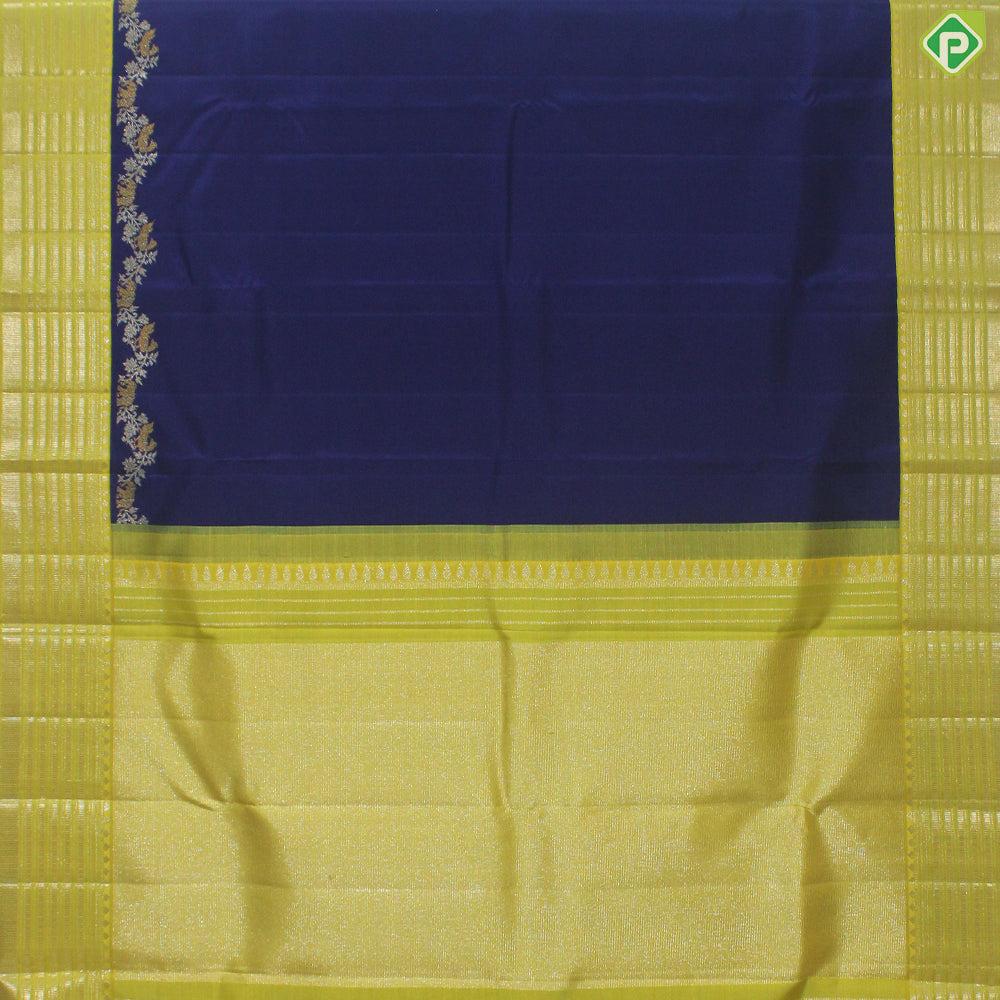 Royal Blue Plain Body Florescent Green Traditional Silk Saree