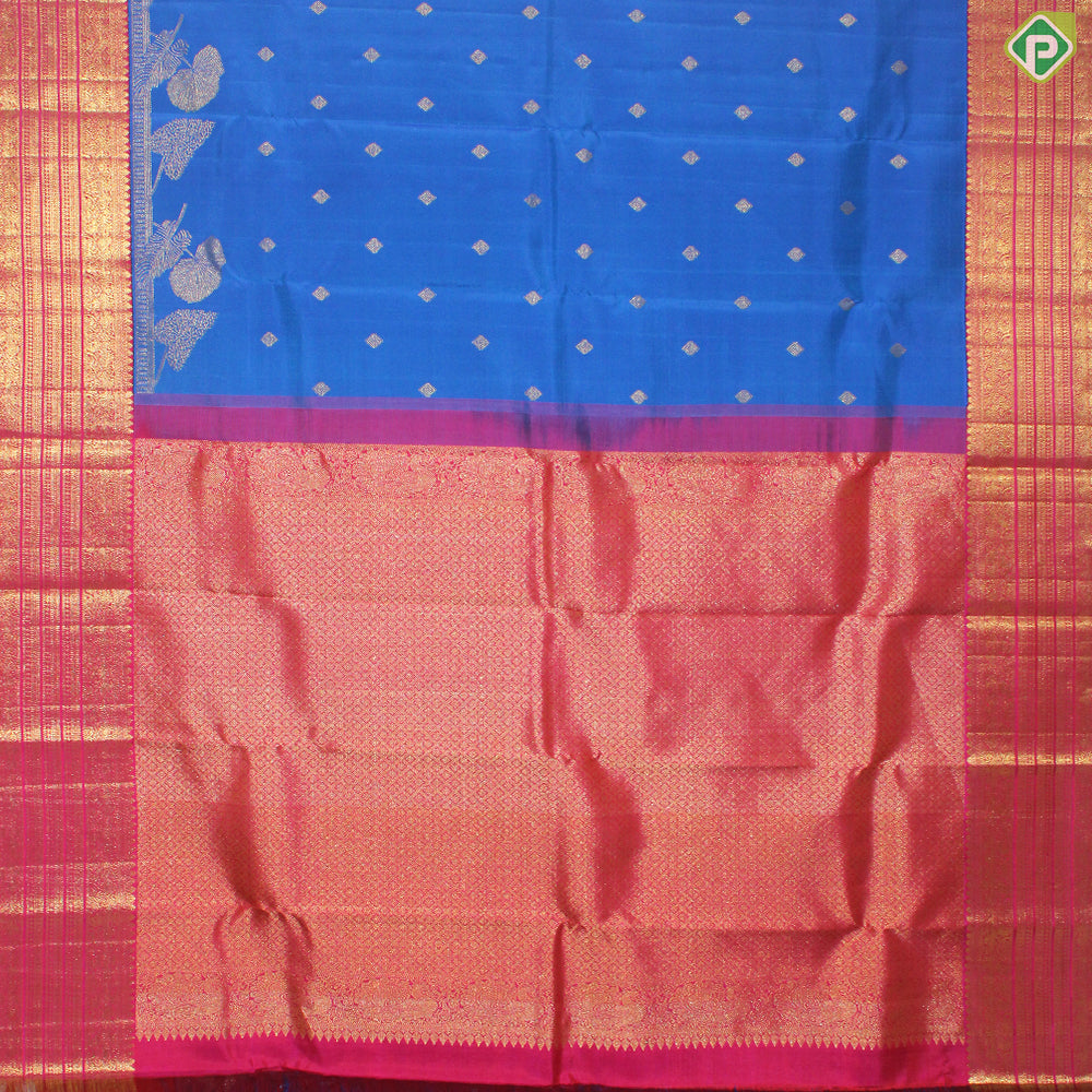 Royal Blue Silver Gold Zari Contrast Pink Multi Line Border Trendy Designer Silk Saree