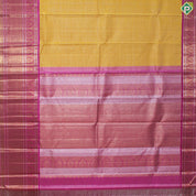 Mango Yellow Silver And Gold Zari Vaira Oosi Lines  With Pink Thilagam Design Traditional Silk Saree
