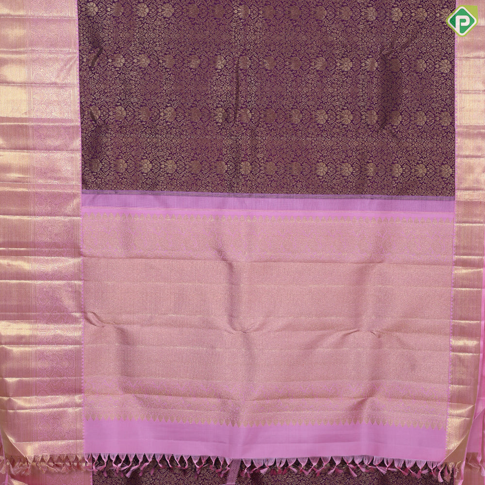 Maroon Red Grand Gold Zari Floral Creeper Design Peach Pink Border Bridal Silk Saree