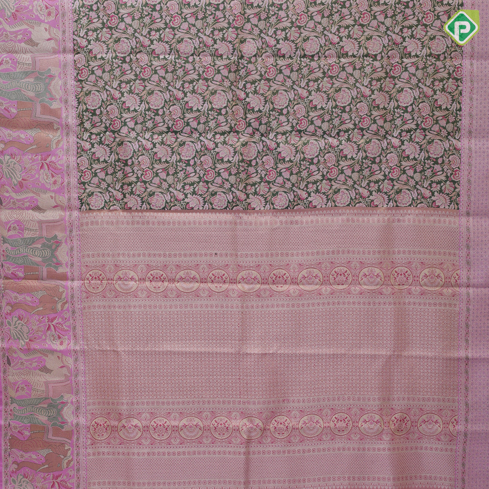 olive green silver gold zari by zari grand floral meena work lavender pink gold zari elephant border tissue silk saree