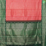 Fanta Orange And Pink Color Checked Gold Zari With Green Color Peacock Design Border Traditional Silk Saree