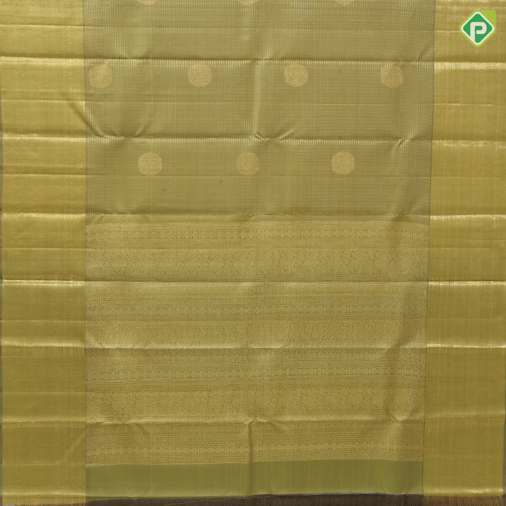 Manthulir green gold zari vairaoosi checks self gold zari multi design lines border traditional silk saree