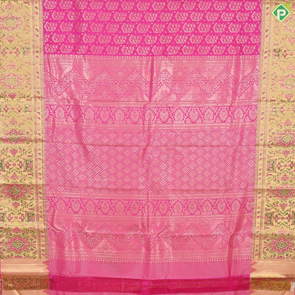 Rose pink with fancy butta gold zari pythonic border exclusive wedding silk saree