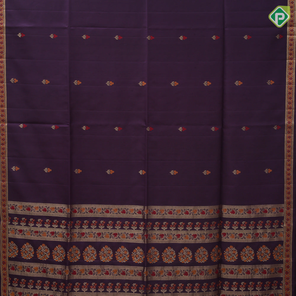 grape brown gold zari meena work butta design self color meena work rangoli border soft silk saree