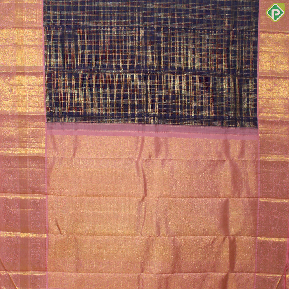 Navy Bule Gold Zari With Peach Pink Border Traditional Silk Saree