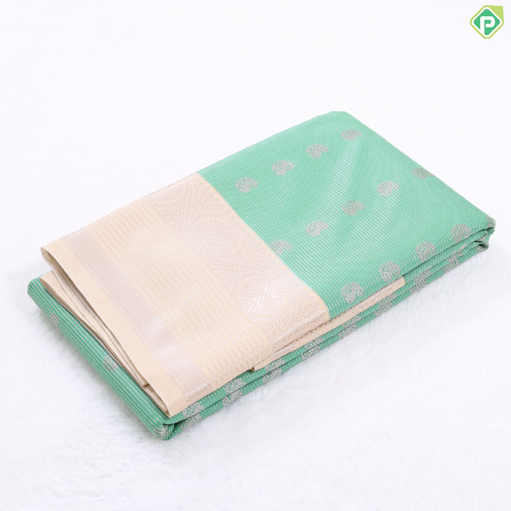 Emerald green with vairaoosi and butta design cream border Art silk gift saree