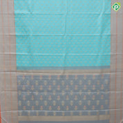 Sea Blue Gold Zari Small Motif Design Peach Orange Mayilkan Border Design Trendy Silk Saree