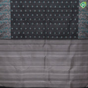 Luxury black base silver zari rama blue fancy flower butta silver grey rama blue flower and peacock design border signature tissue silk saree