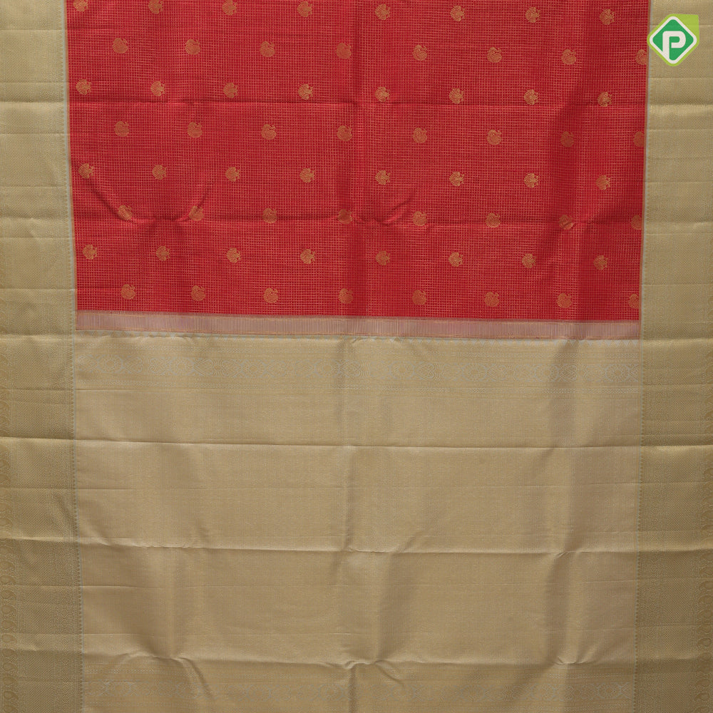Candy apple red  gold  zari peacock checks  design milk white mango ruthratcha mayilkon border design traditional silk saree