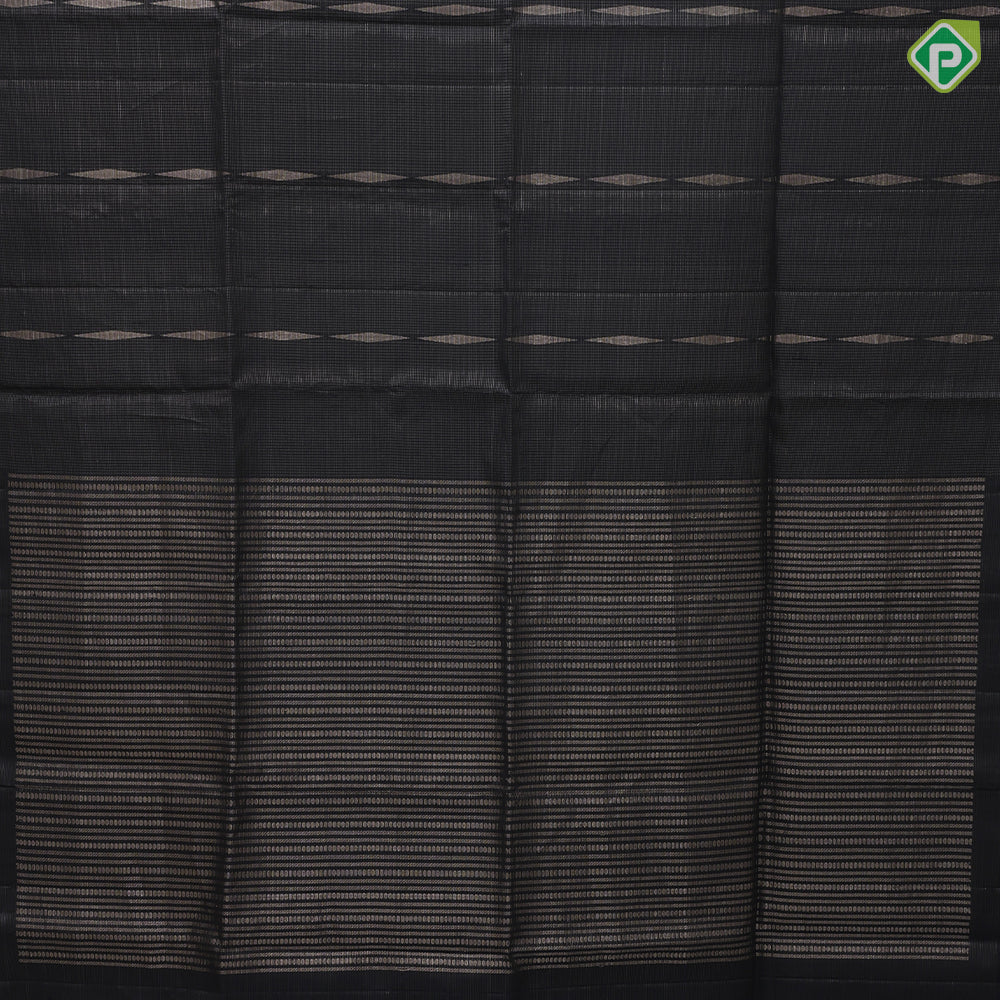 Black with silver zari micro checks and diamond shape borderless grand pallu soft silk saree