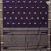 Grape purple silver gold zari kandapiranda butta self silver gold zari bavanji border traditional silk saree