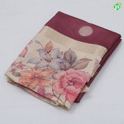 Peach Based Colour Small Coin Design Contrast Peacock Flower Border Fancy Cotton Saree