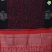 Black colour Dark Pink Thread Floral Design Self Colour Peacock Border Design Luxury Black Silk Saree