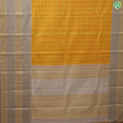 Mustard Yellow Gold Zari Check Design Cream Colour Peacock Border Design Traditional Silk Saree