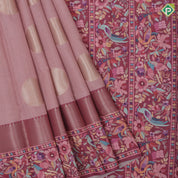 Peach Based Colour Coin Design Contrast Peacock Flower Border Fancy Cotton Saree