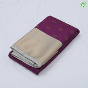Purple gold zari stripes and square fancy butta design greyish gold zari thilagam butta border art silk saree