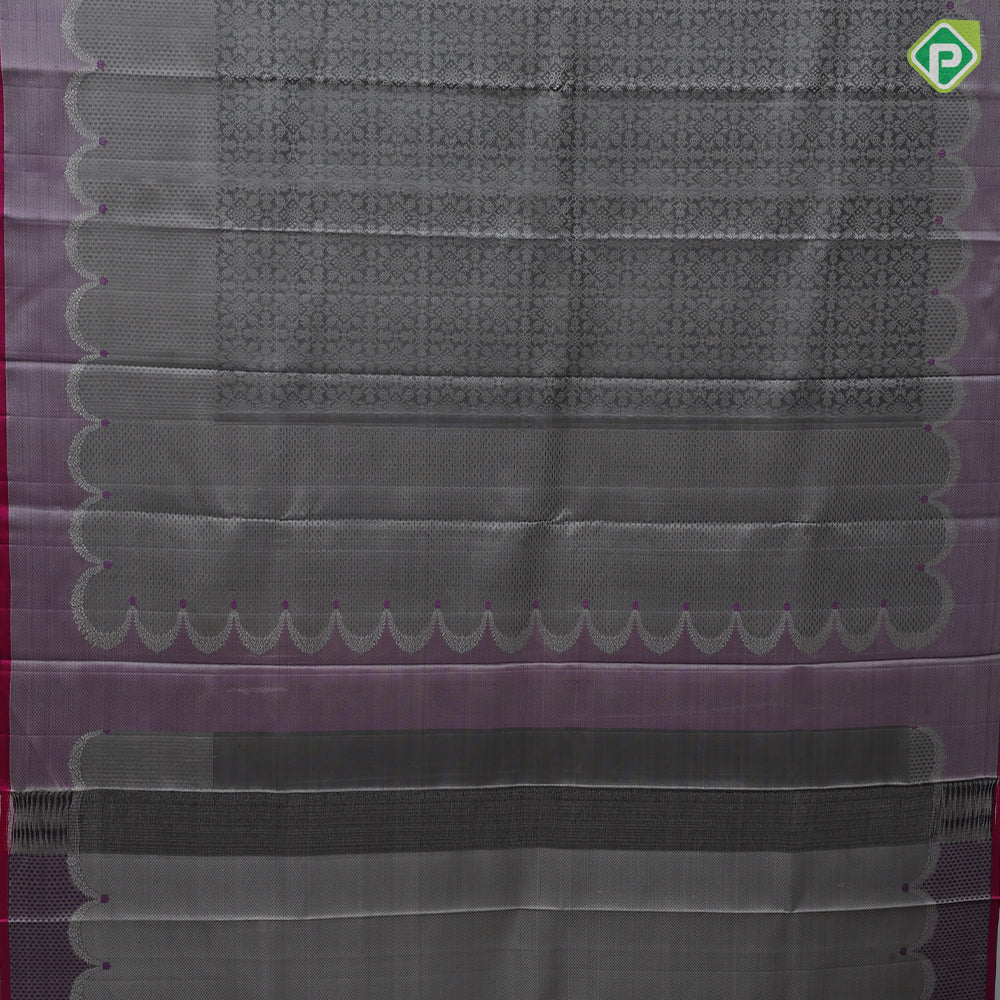 Black Colour Silver Zari Floral Design Rani Pink Mayilkan Border Design Luxury Black Silk Saree