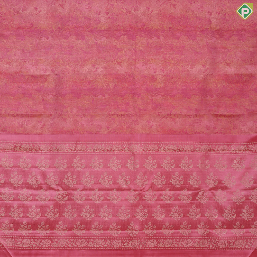 Pink self floral tissue weaved design borderless rani pink edge Trendy tissue silk saree