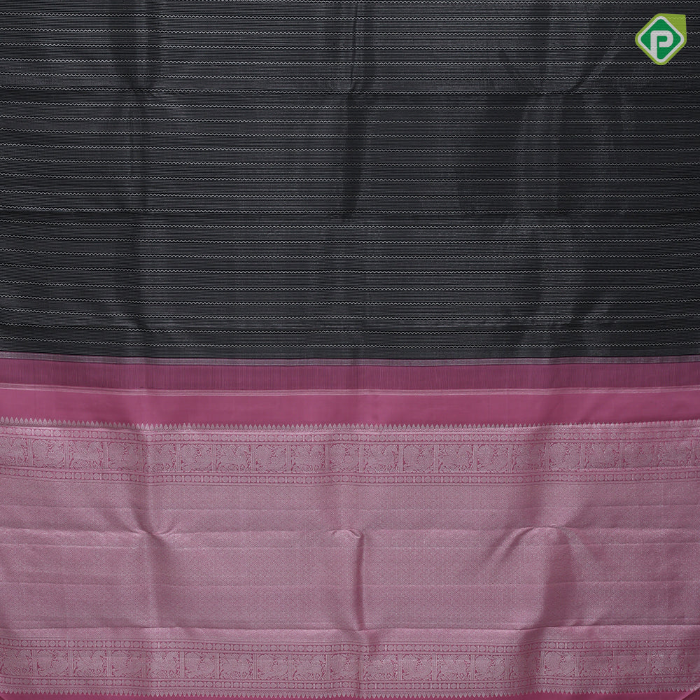 Black Colour Silver Zari Zig Zag And Straight Lines Design Border Less Luxury Black Silk Saree