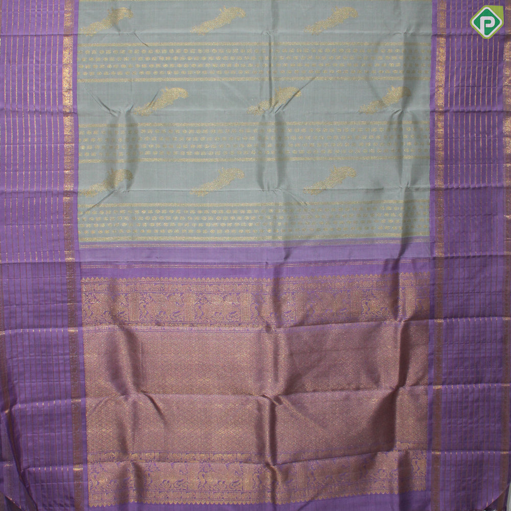 Gray and Light Magenta Color Elephant And Lines Border Traditional Silk Saree