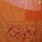 Dark Orange gold silver zari tissue pythonic pallu raising border sun and the moon inspired silk saree