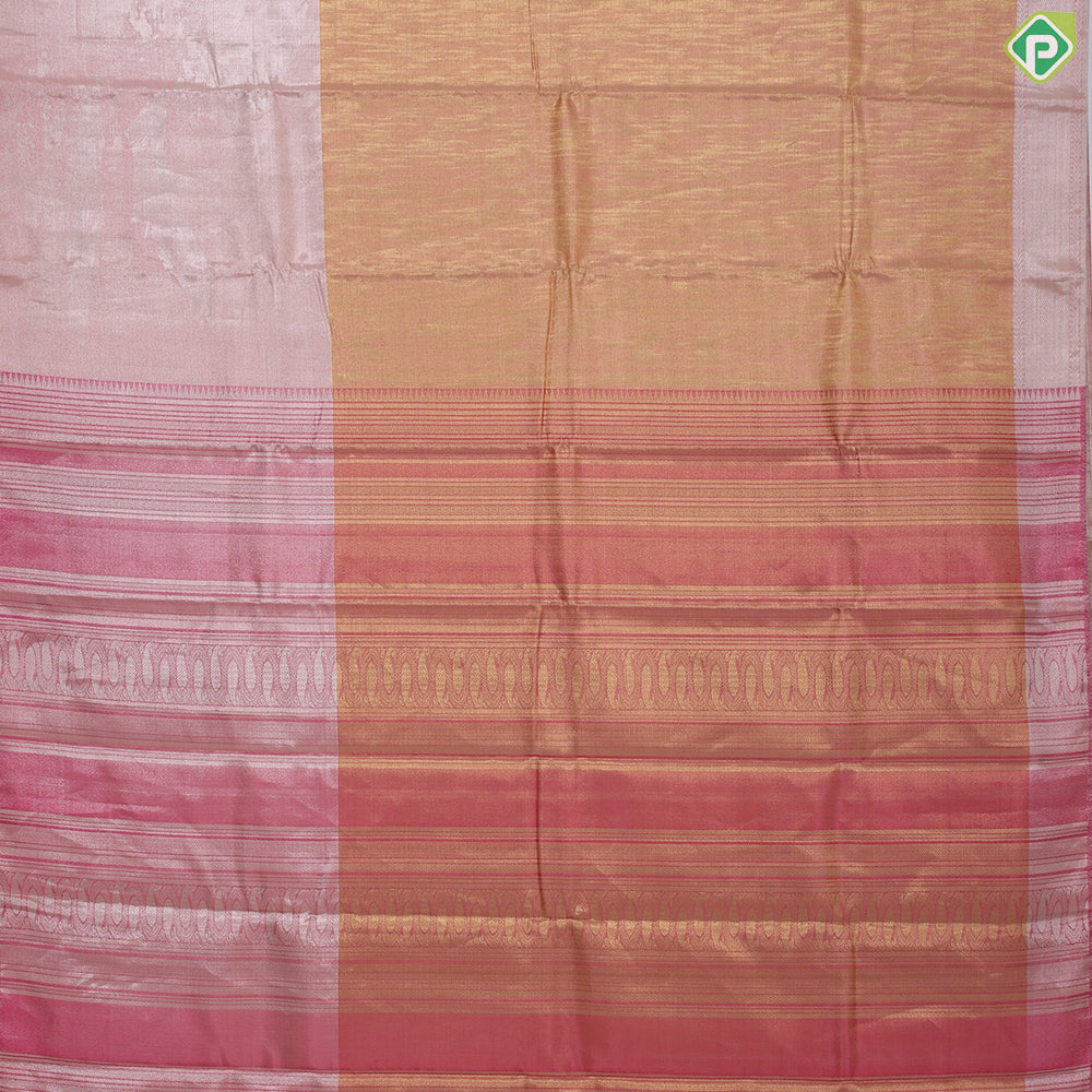 Peach pink gold zari grains tissue zari by zari tissue weaved design Baby pink border trendy silk saree