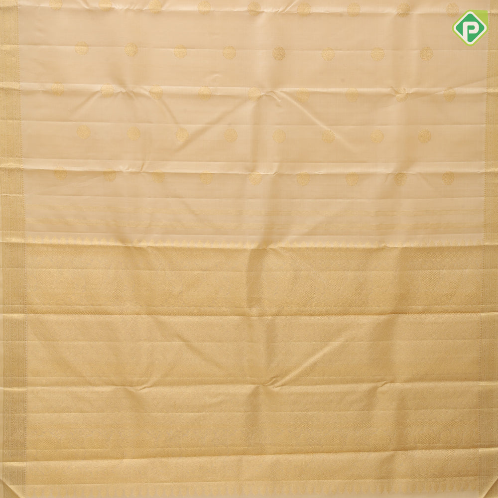 Sandal color gold zari self design round butta self gold zari edge border traditional silk saree