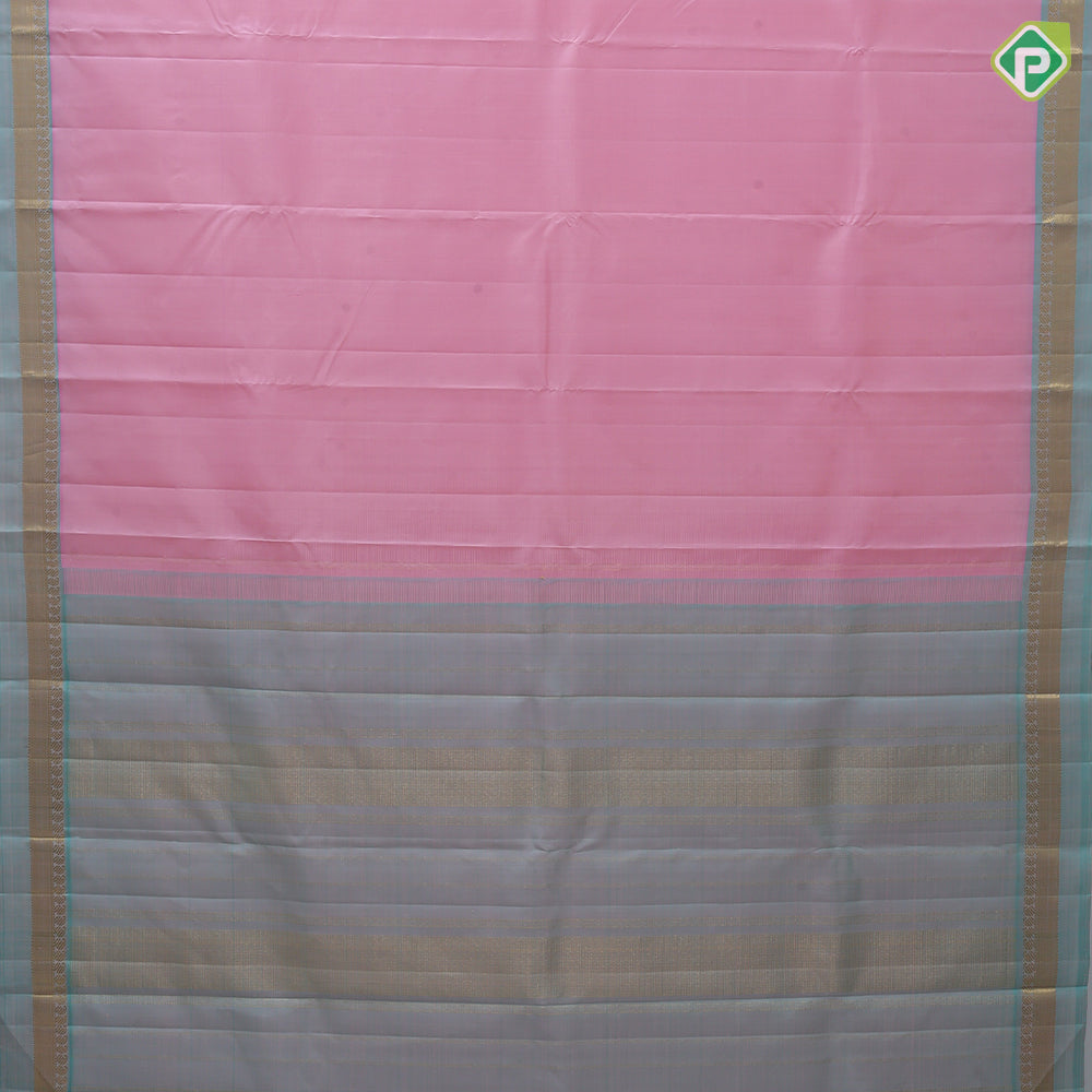 peach pink plain weaved Sea green dual done gold zari line border plain traditional vintage silk saree