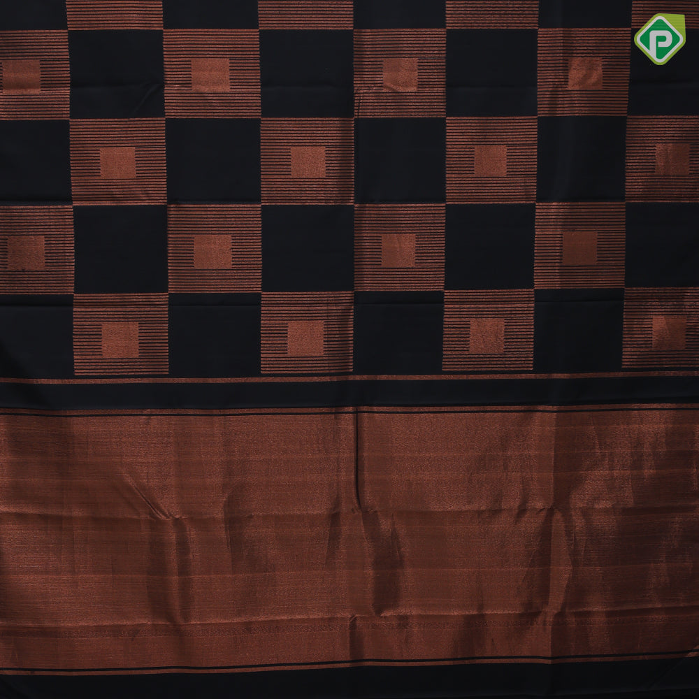 Black Colour Gold Zari Square Design Border Less Luxury Black Silk Saree