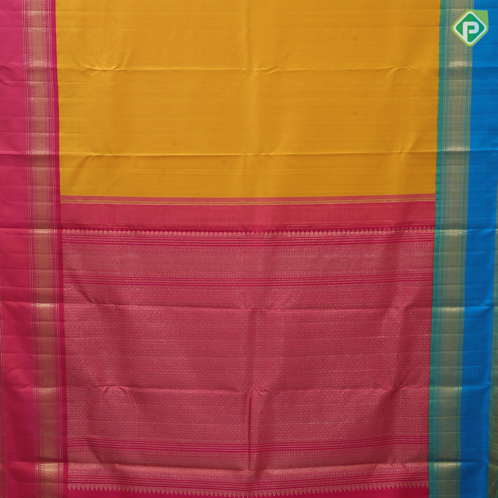 Mango yellow plain body paalum pazhamum gold zari border retro traditional silk saree