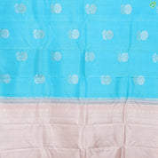 Sky Blue With Ink Blue Silk Thread Stripes Borderless Trendy Designer Silk Saree