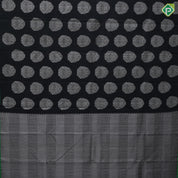 Black colour Silver Zari Thigam Butta Design Border Less Ledge Green Colour Luxury Black Silk Saree