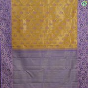 Cyber yellow zari thread floral butta design dark lavender fancy flowers meena work tissue border trendy silk saree