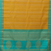 Golden mustard silver gold zari lines sapphire green gold zari lines and butta border vintage silk saree