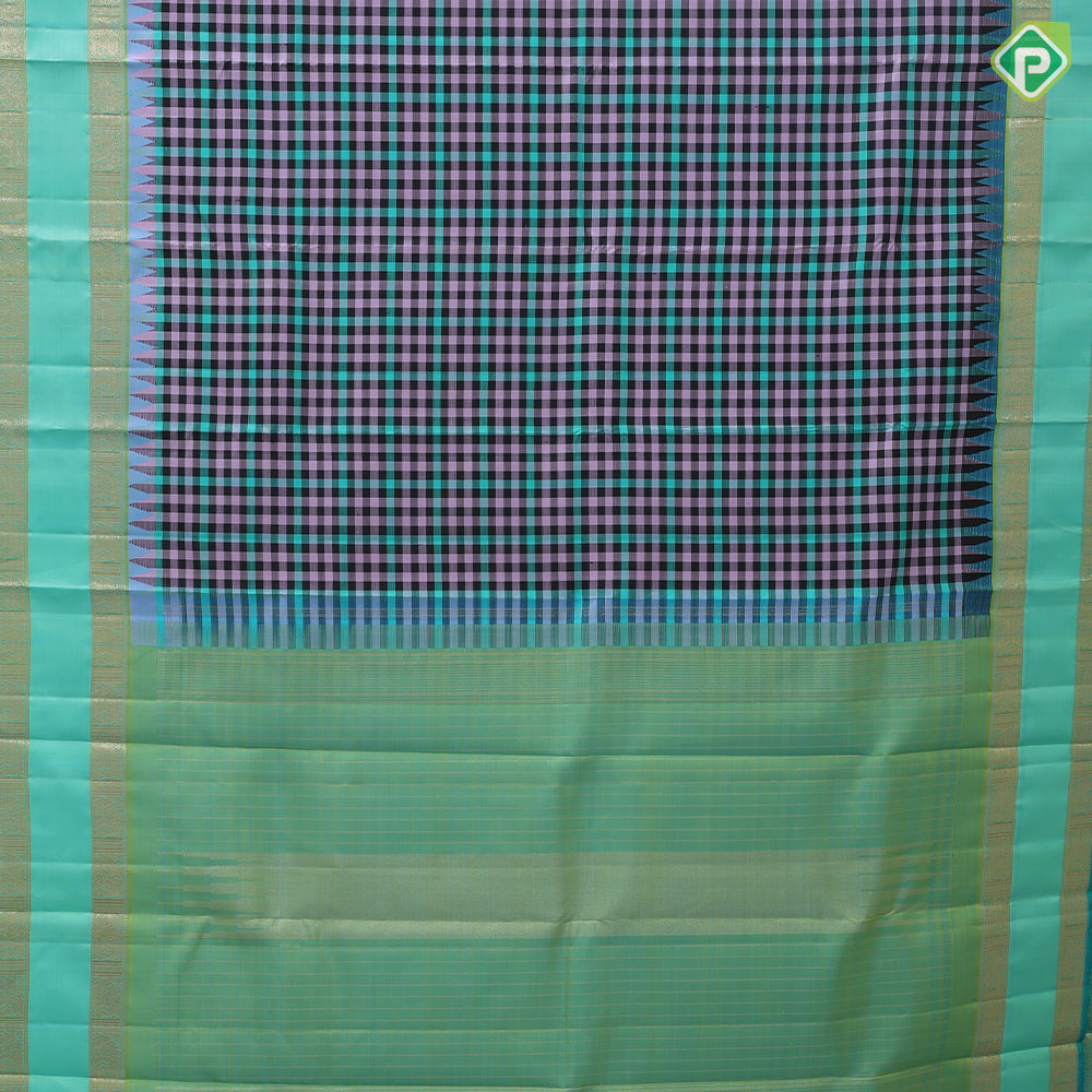Multi color paalum pazhamum checks dual green green gold zari retta pett border traditional silk saree