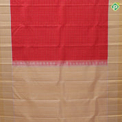 Chilly red gold zari kattam checks peach cream gold zari grand design butta border traditional silk saree