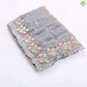 Mint green tissue effect diamond embroidered butta multi color floral cut work embroidery fancy saree