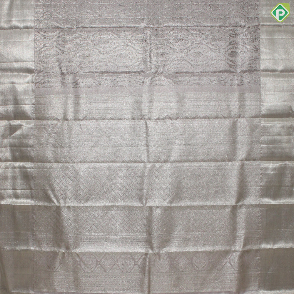 Silver Zari Full Tissue Chocolate Brown Color Flower Motif Grand Traditional Silk Saree