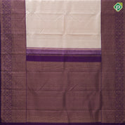 creamy peach silver zari beads stripes violet gold zari mango and floral border traditional silk saree