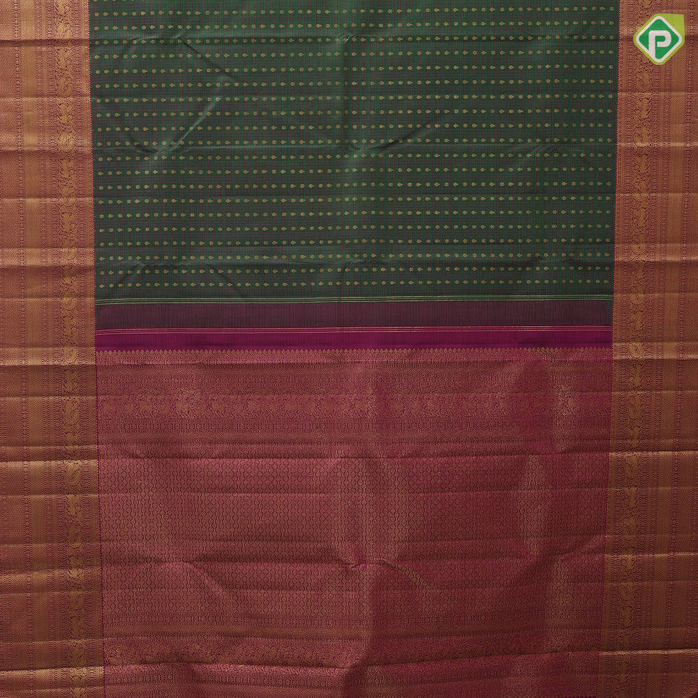 Army green maroon checks gold zari thilagam star butta maroon gold zari yaali design border traditional silk saree