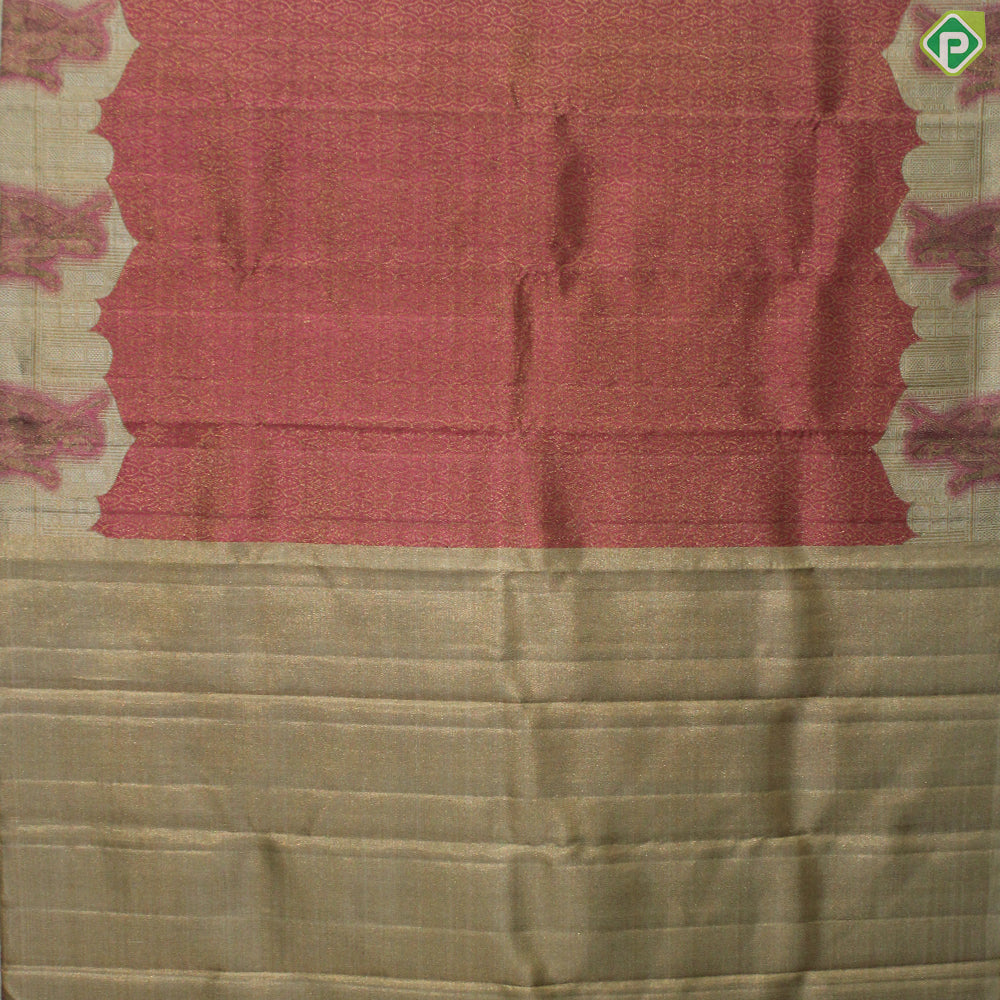 Peach Orange Gold Zari With Cream color Turning  Border Traditional Silk Saree