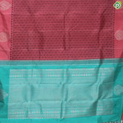 Peach Pink Thread Work Design With Mango And Thilagam Silver Border Trendy Silk Saree