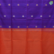 Emarald green silver gold zari round dots self gold zari border contrast orange pallu soft silk saree