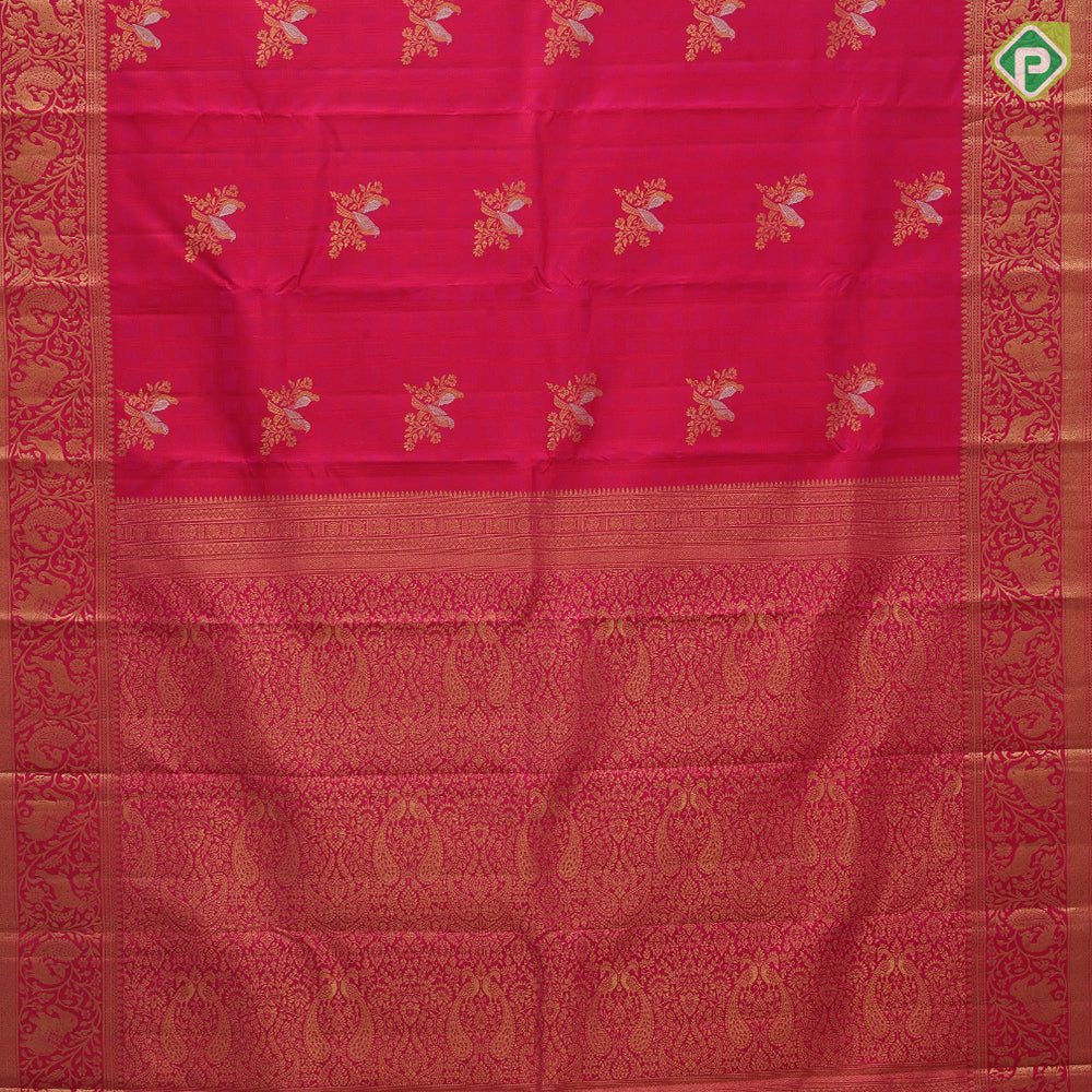 Rani Pink Gold Silver Zari Bride Butta Design Self Colour VanaSingaram Border Design Trendy Silk Saree