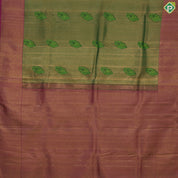 Olive green gold zari tissue weaved emerald silk butta design pink gold zari diamond border trendy tissue silk saree
