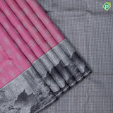 Rani Pink Silver Zari Rhombus Motif Gray Brown Leaf Border Design Fancy Silk Saree